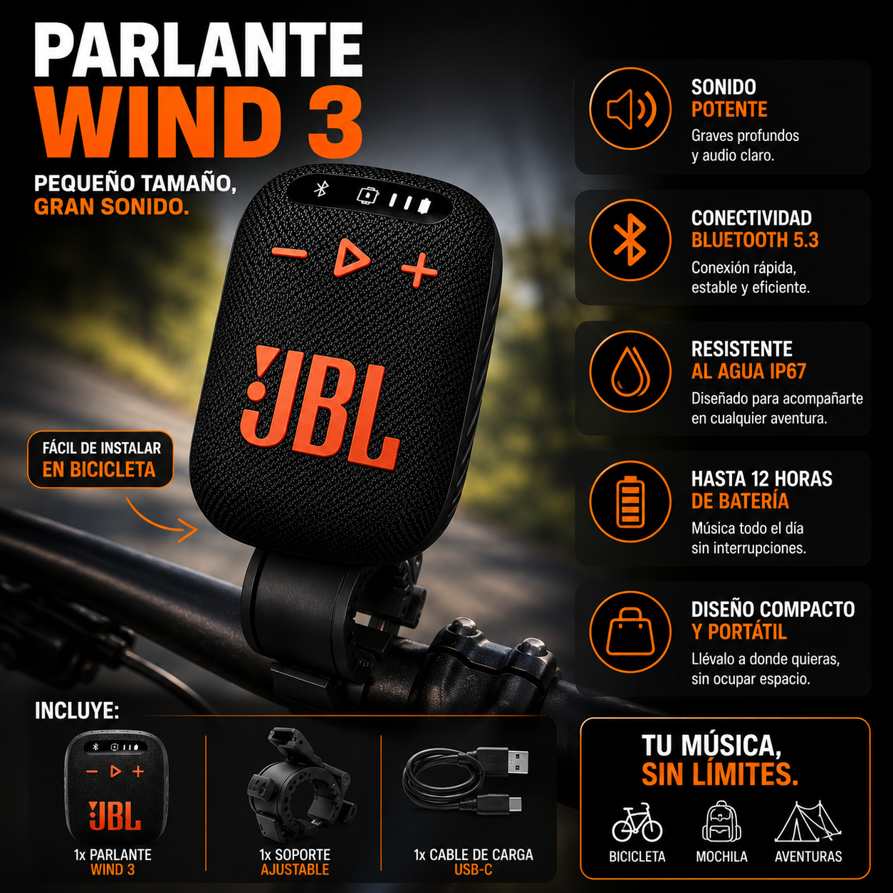Parlante WIND 3 Moto/Bicicleta