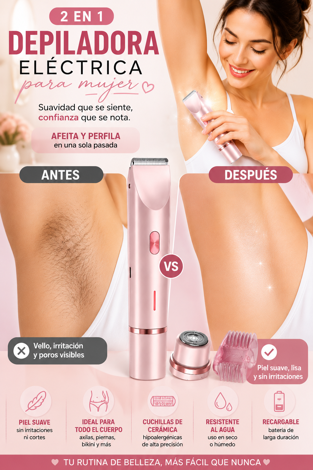 Depiladora ELÉCTRICA Premium 2 en 1