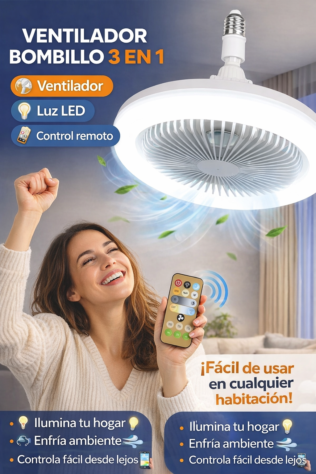 Ventilador Bombillo 3en1